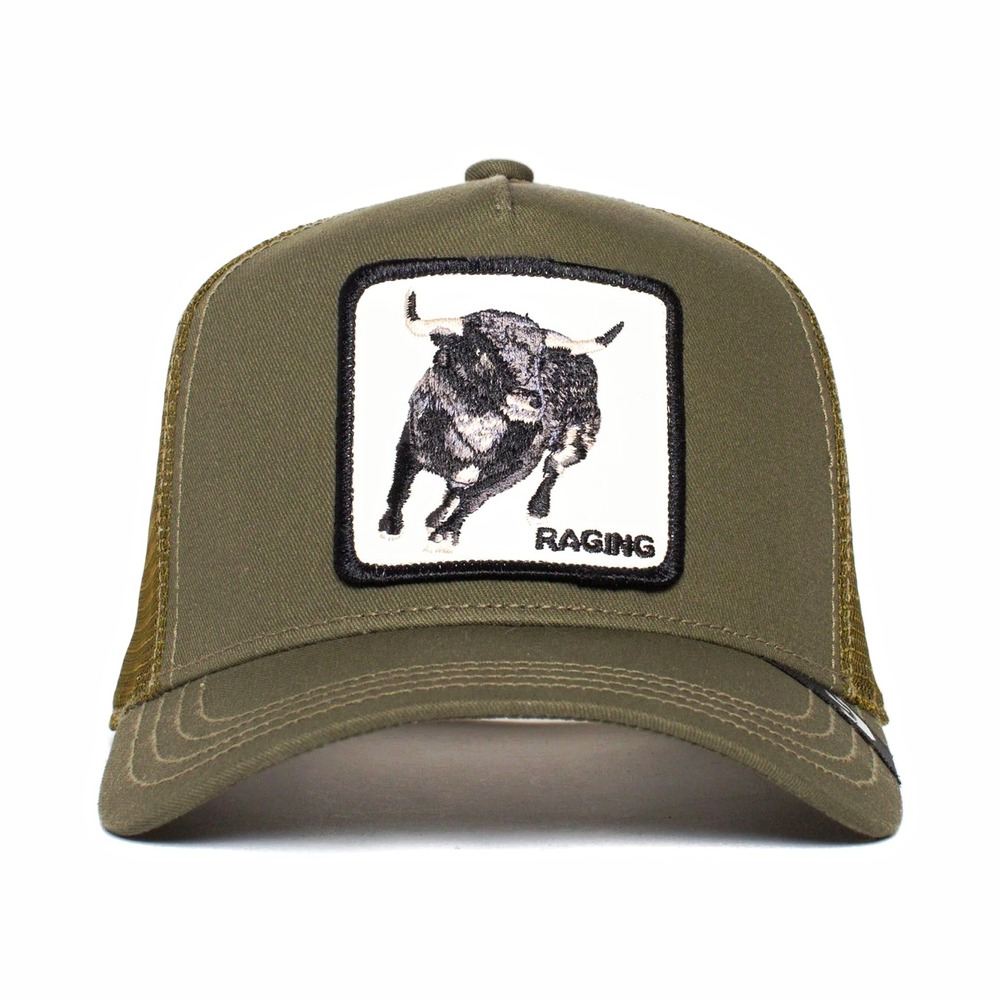 Goorin Bros Green Mesh Back Adjustable Trucker Hat Raging Bull Patch One Size